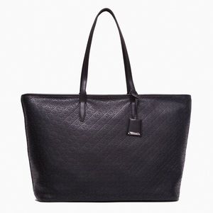 NWT Calvin Klein Large Monogram Logo Print Pebbled Leather Tote Bag In Black
